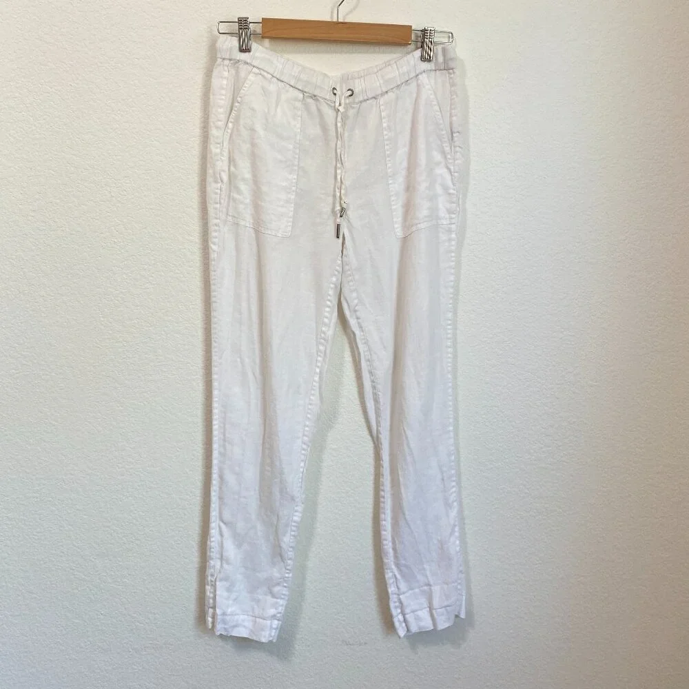 Saks Fifth Avenue 100% Linen White Slim Fit Pants Minimalist Quiet Luxury Small